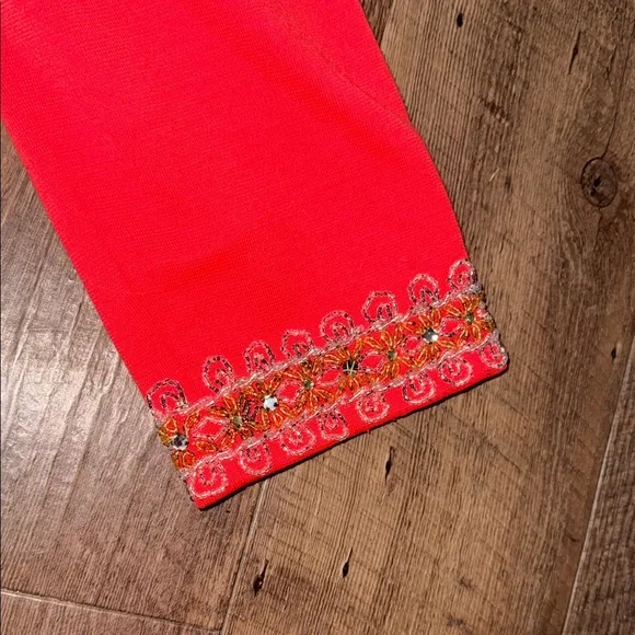 Vintage Chic Orange Midi Dress with Gold & White Embellishment - Picture 10 of 10